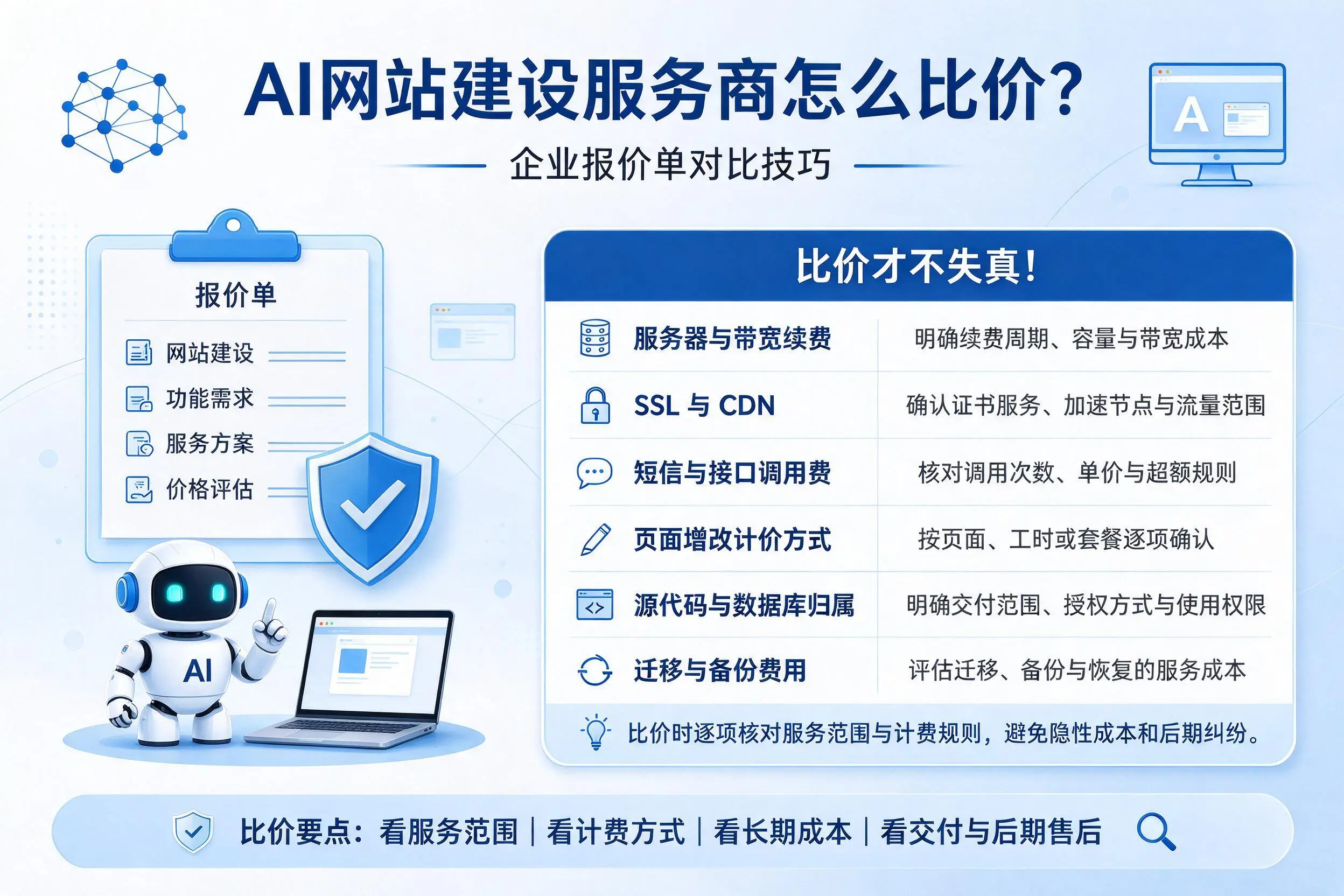 AI网站建设服务商怎么比价？鄂州企业报价单对比技巧